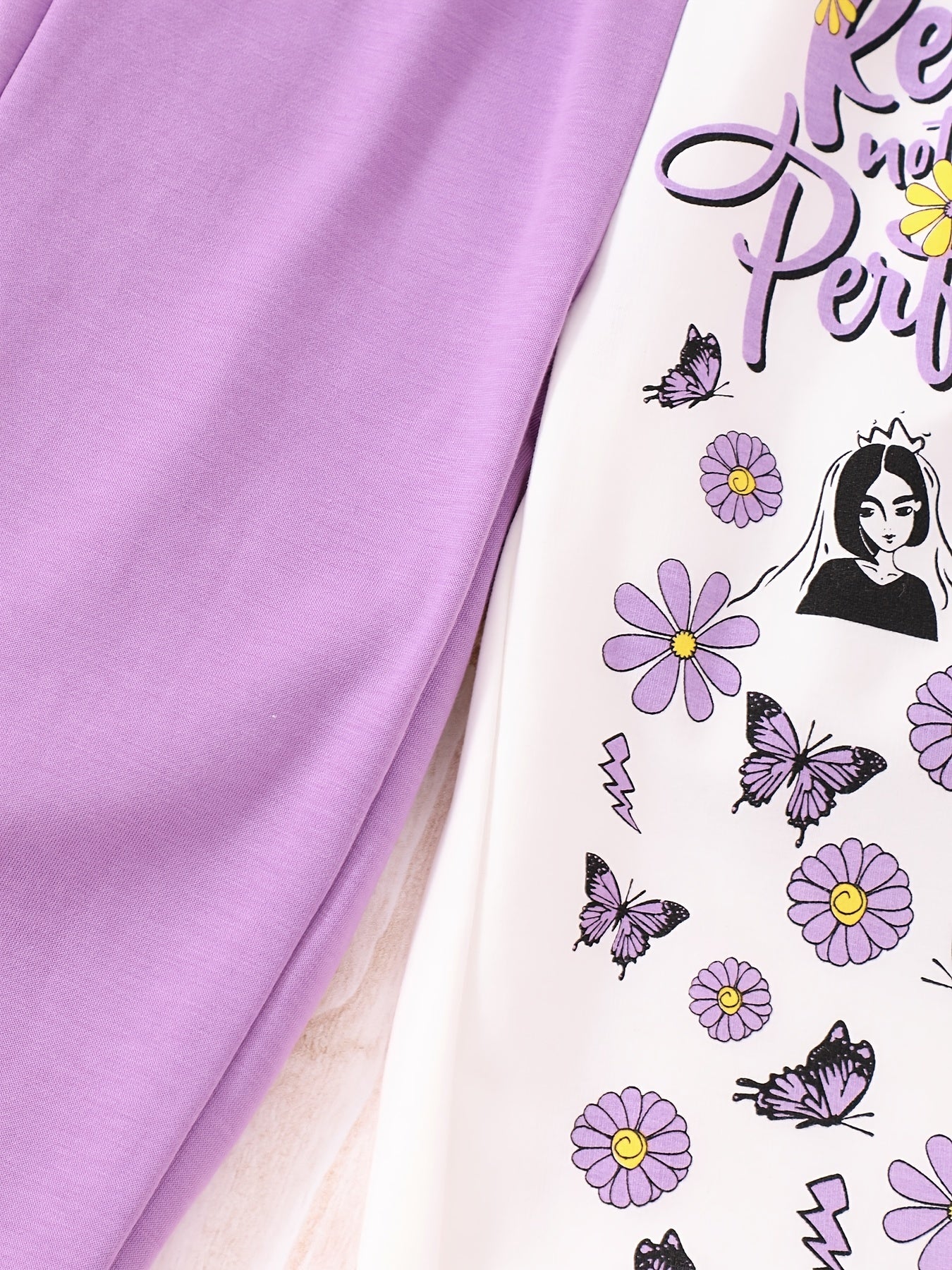 Kid Girls' Butterfly Floral And Letter Graphic Colorblock Pants