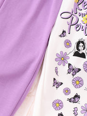 Kid Girls' Butterfly Floral And Letter Graphic Colorblock Pants