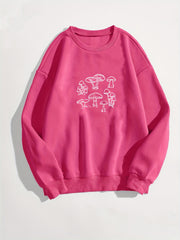 Mushroom Print Crew Neck Sweatshirt
