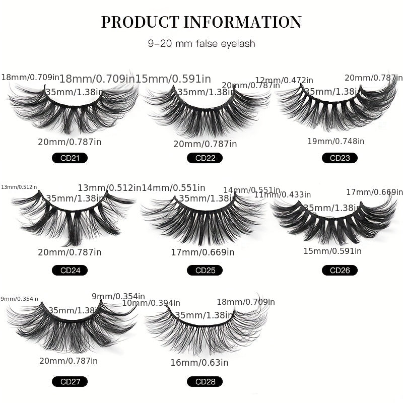 6 Pairs Natural Curling Mixed Style False Eyelashes 19 21mm Faux Mink Lashes