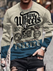 Vintage Motorcycle Print Men's Long Sleeve Tee for Autumn