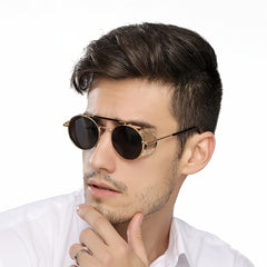 Steampunk Round Red Lenses Sunglasses For Men