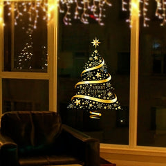 Golden Christmas Tree Window Stickers