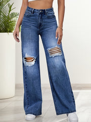 High Waist Denim Pants Dark Wash Wide Leg Jeans