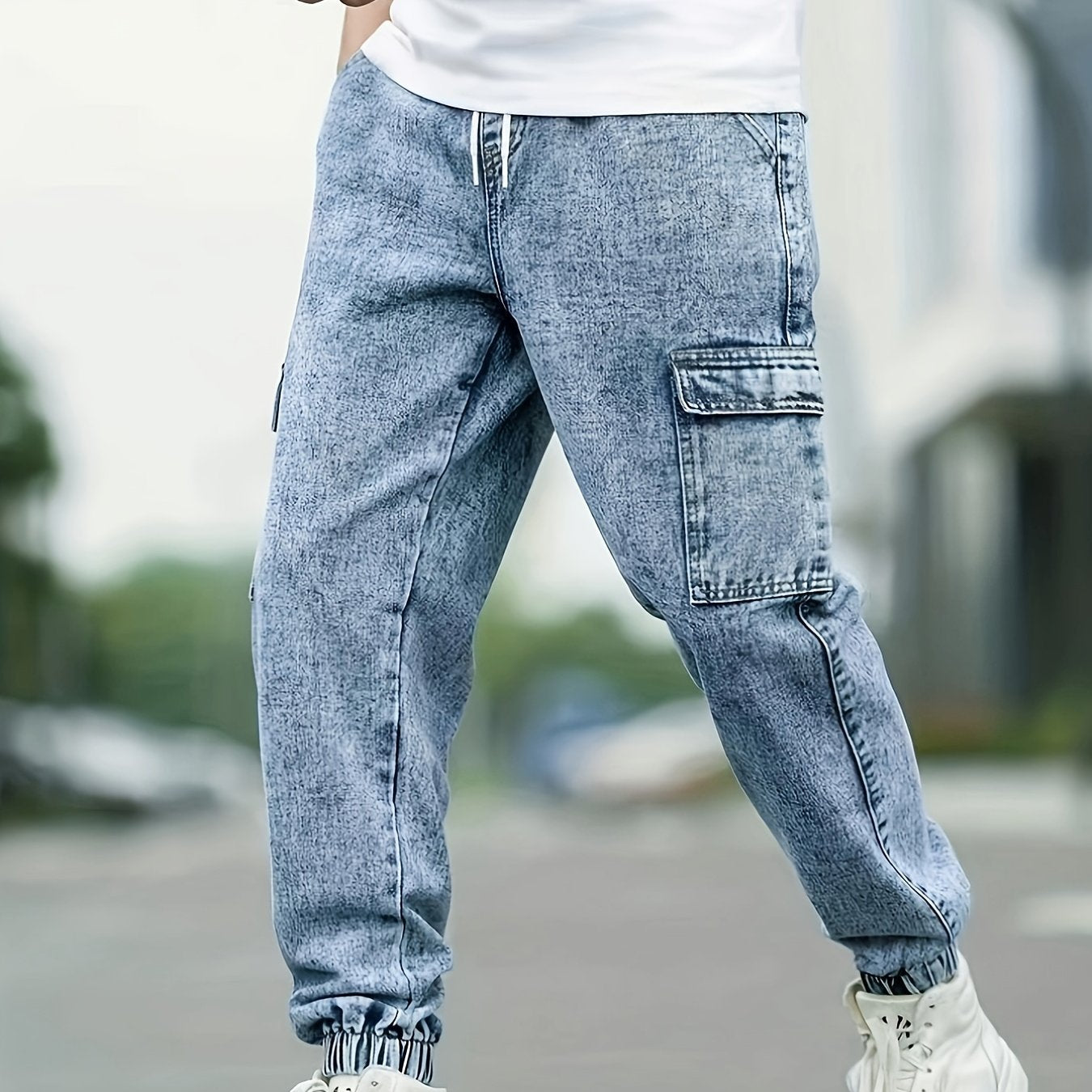 Men's Distressed Cargo Jeans Casual Street Style
