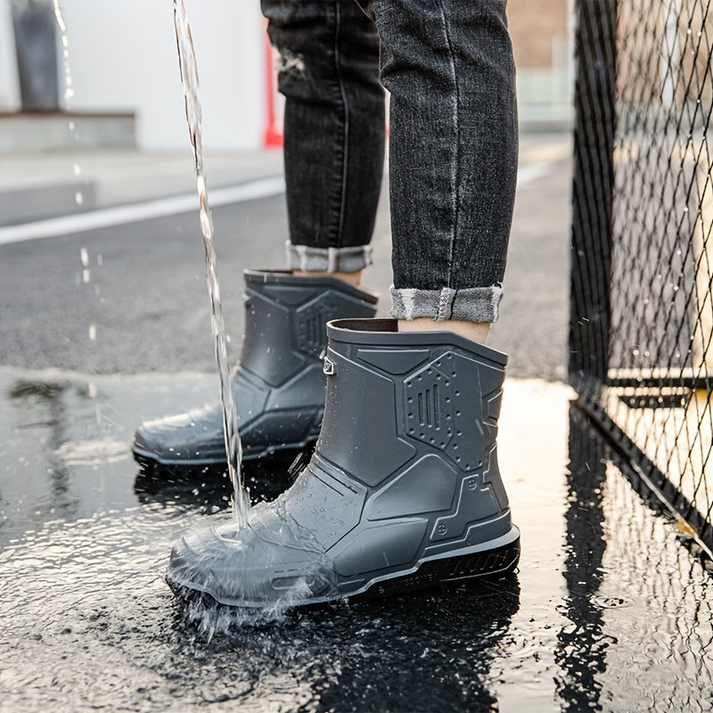 Men's Mid Top Rain Boots Waterproof Galoshes For Outdoor
