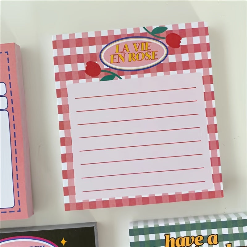 50 Pages Pink Green Plaid Memo Pad Retro Journal for Office and Family Notes