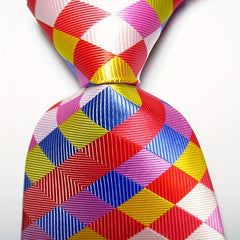 Men's Plaid Paisley Necktie Red Pink Green Tie Business Style