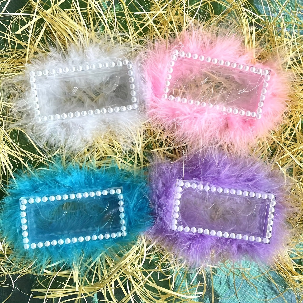 Feather Pearl Lashes Holder Acrylic Eyelash Case for Strip Packaging