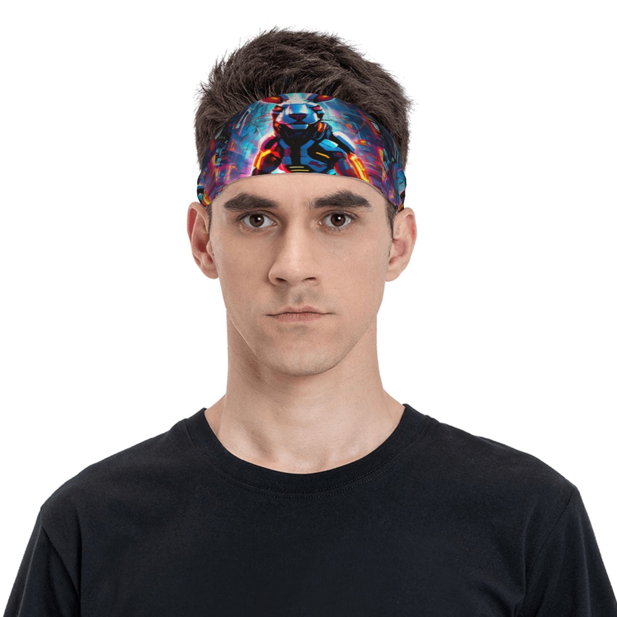Futuristic Bunny Print Headband - Sweat Wicking Spandex