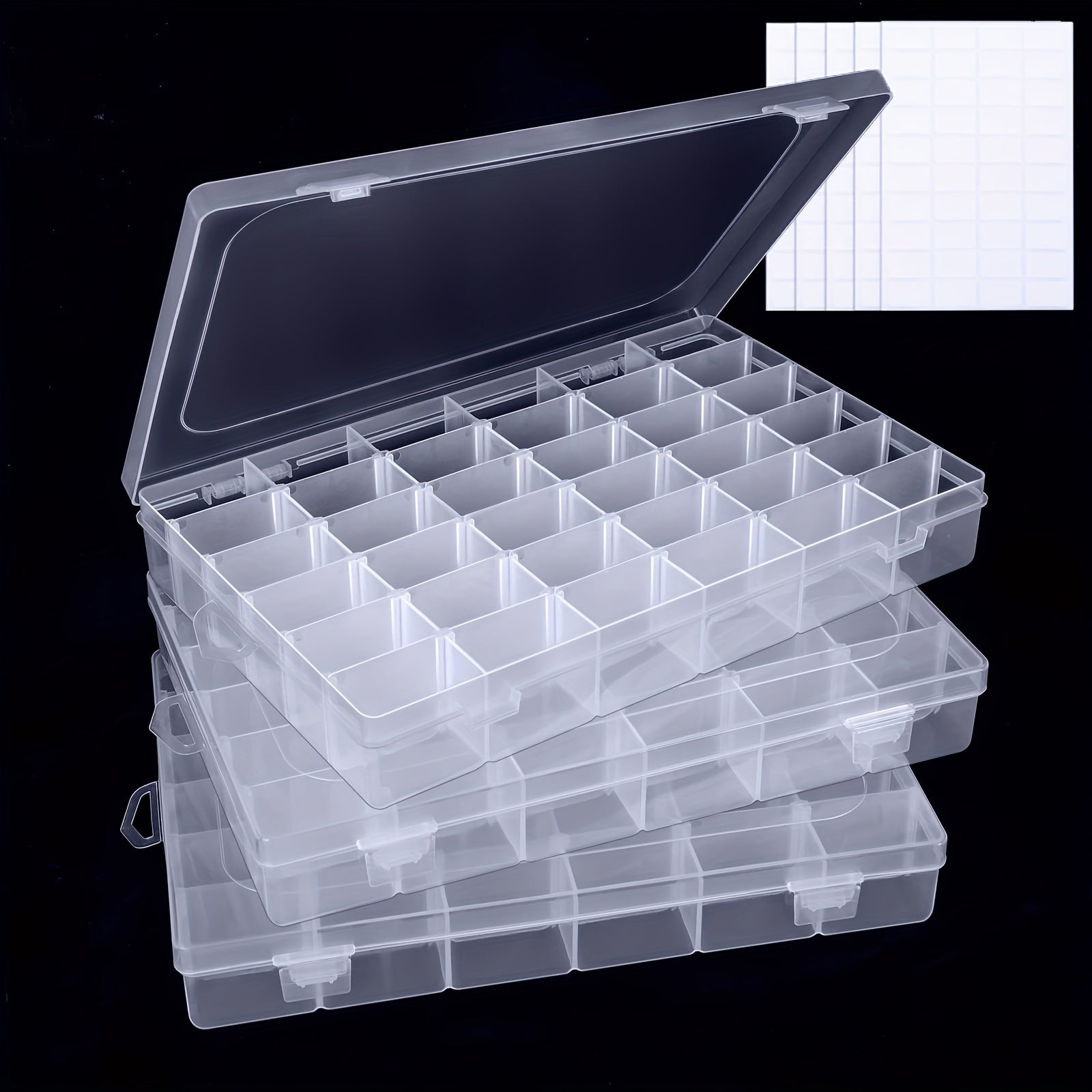 3 Pack Plastic Organizer Box 36 Grids with Adjustable Dividers Jewelry Bead Stor