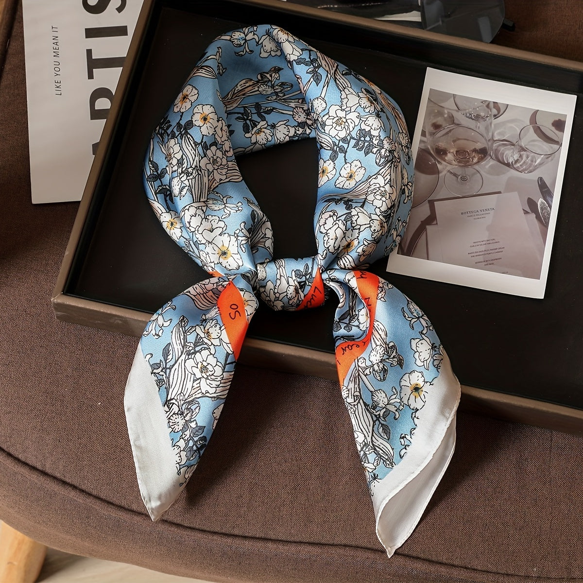 Floral Bandana Square Scarf Satin Shawl Head Wrap