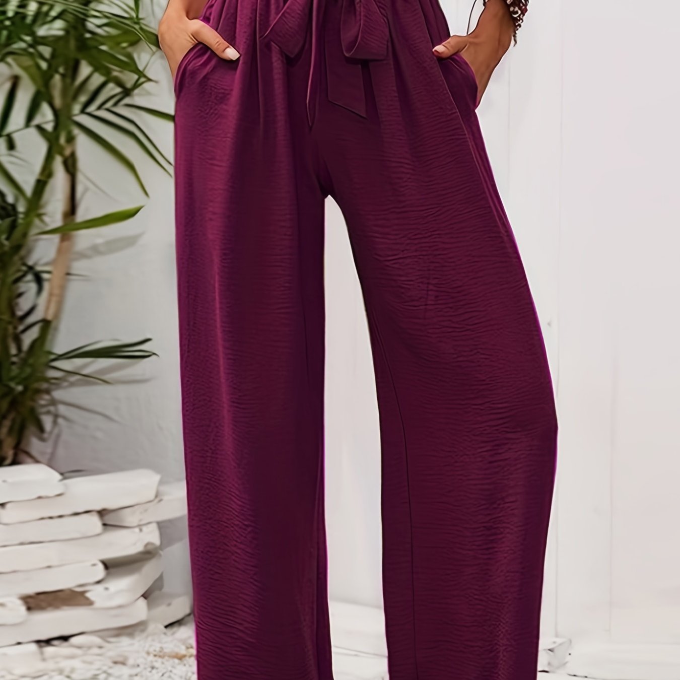 High Waist Wide Leg Pants with Belted Waist