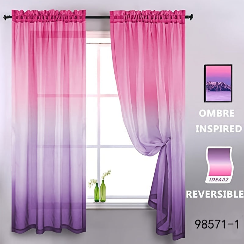 Gradient Sheer Curtains Two Tone Wear Rod Style Home Decor
