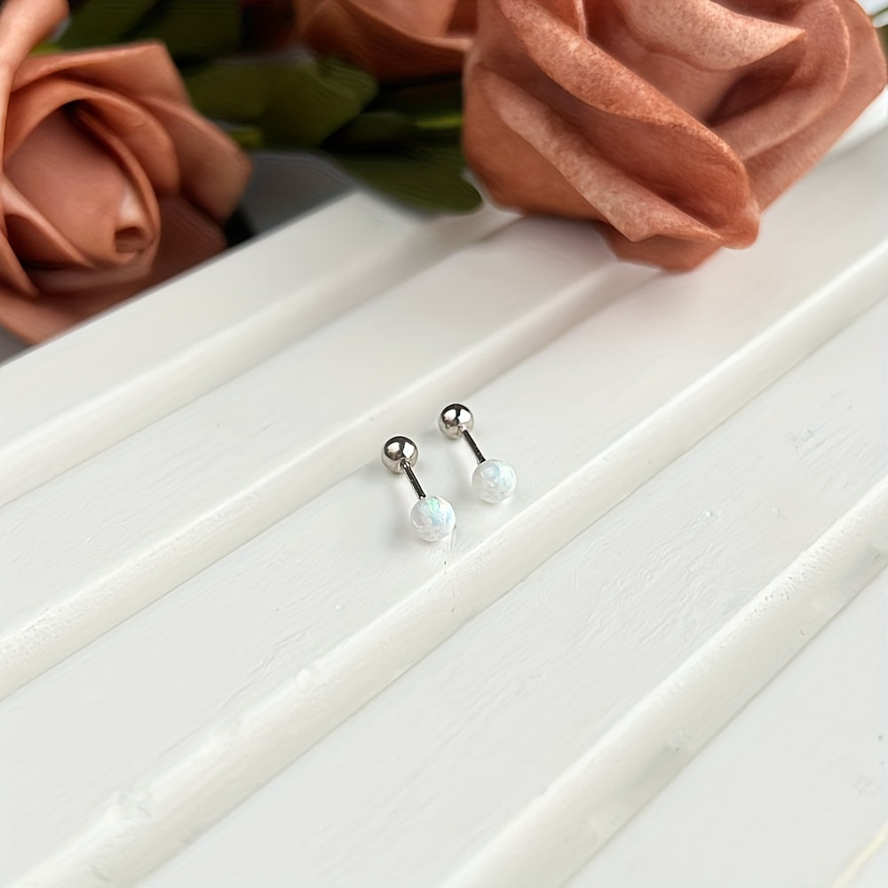 925 Silver Ball Stud Earrings for Kids Safe Round Zirconia Decor