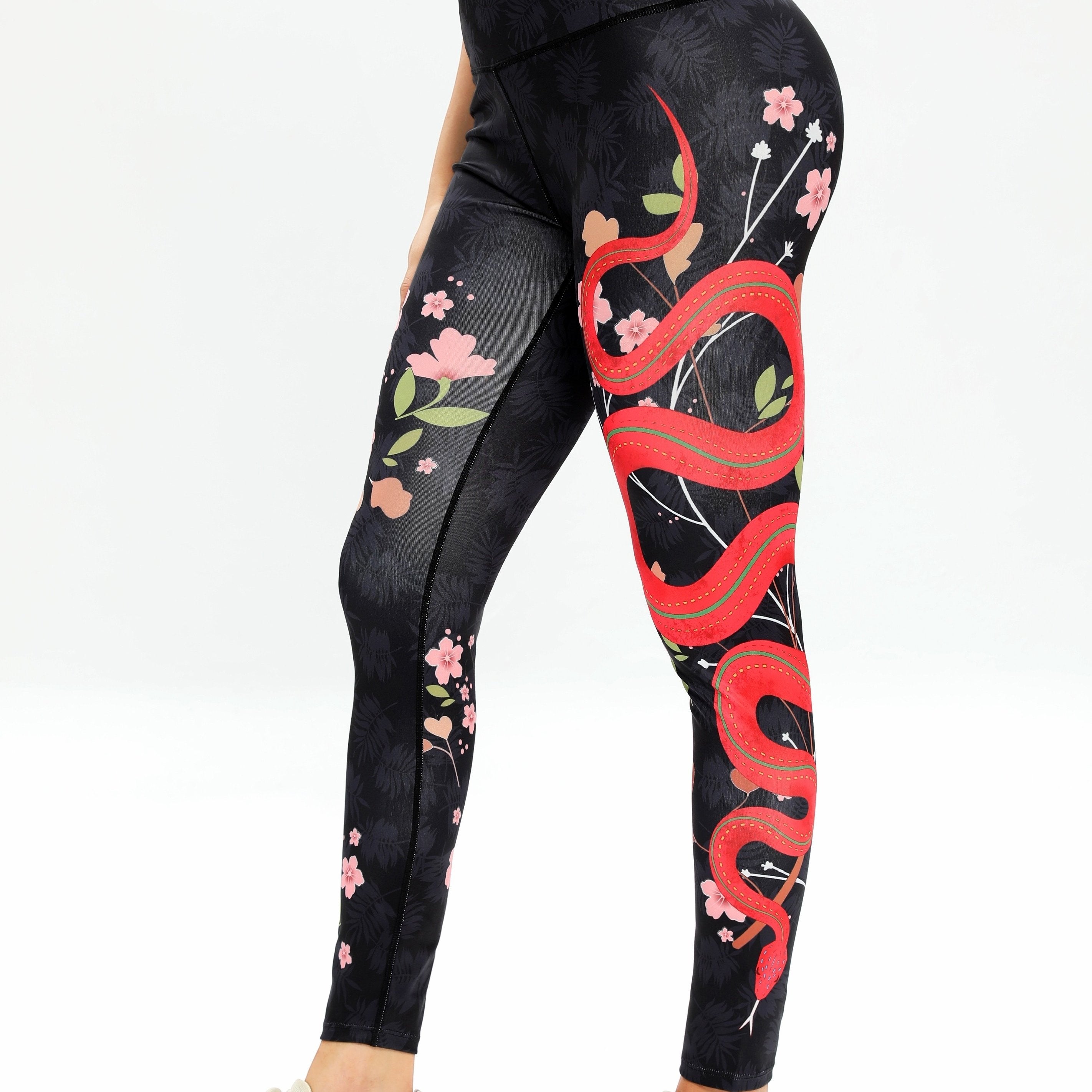 Snake and Flower Print Yoga Pants High Elastic Leggings
