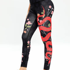 Snake and Flower Print Yoga Pants High Elastic Leggings