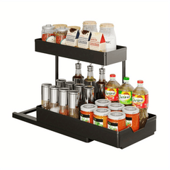 2 Tier Sliding Sink Organizer Rack Bathroom Kitchen Storage Hook