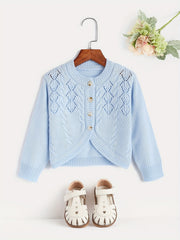 Toddler Girls Knitted Short Cardigan Button Down Plain Thin Knit Top
