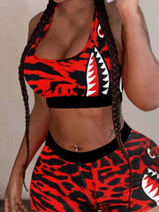 Graphic Print Crop Top & Shorts Set