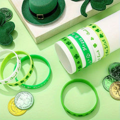 12pcs St Patrick's Rubber Wristbands - Lucky Shamrock Bracelets