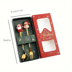 Christmas Coffee Spoon And Fork Set - Tree Santa Claus Stainless Steel