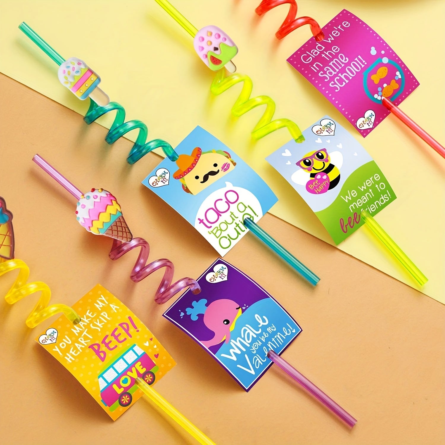 24pcs Reusable Ice Cream Straws Party Favors with 2pcs Brush