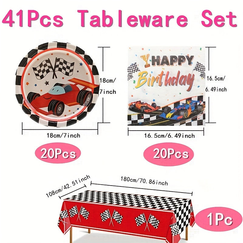 41pcs Race Car Party Plates & Napkins Set Race Track Party Supplies
