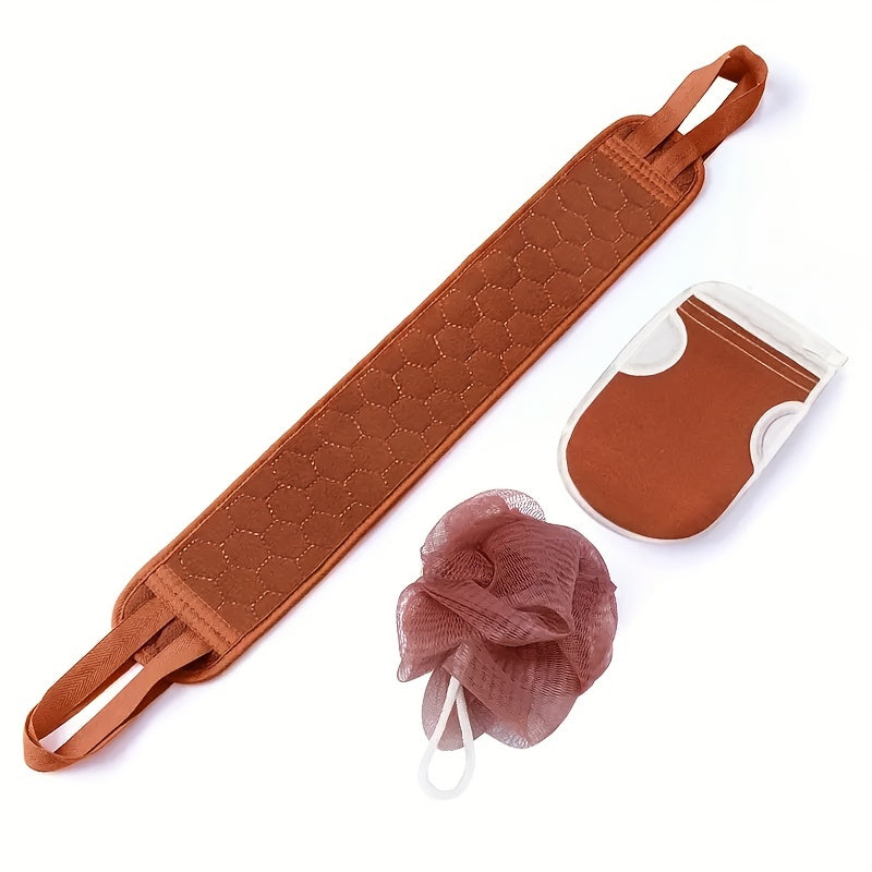3pcs Exfoliating Bath Towel Set Gloves Flower Ball Back Scrubber Loofah Sponge