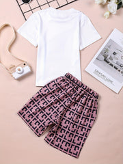 Boys Graphic Print Round Neck T-shirt & Shorts Set for Summer