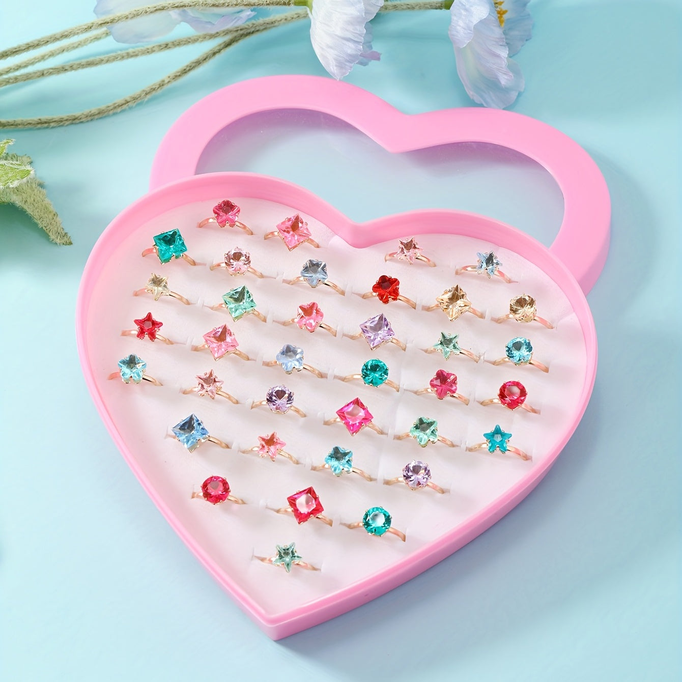 36pcs Colorful Gemstone Rings for Kids Girls Children