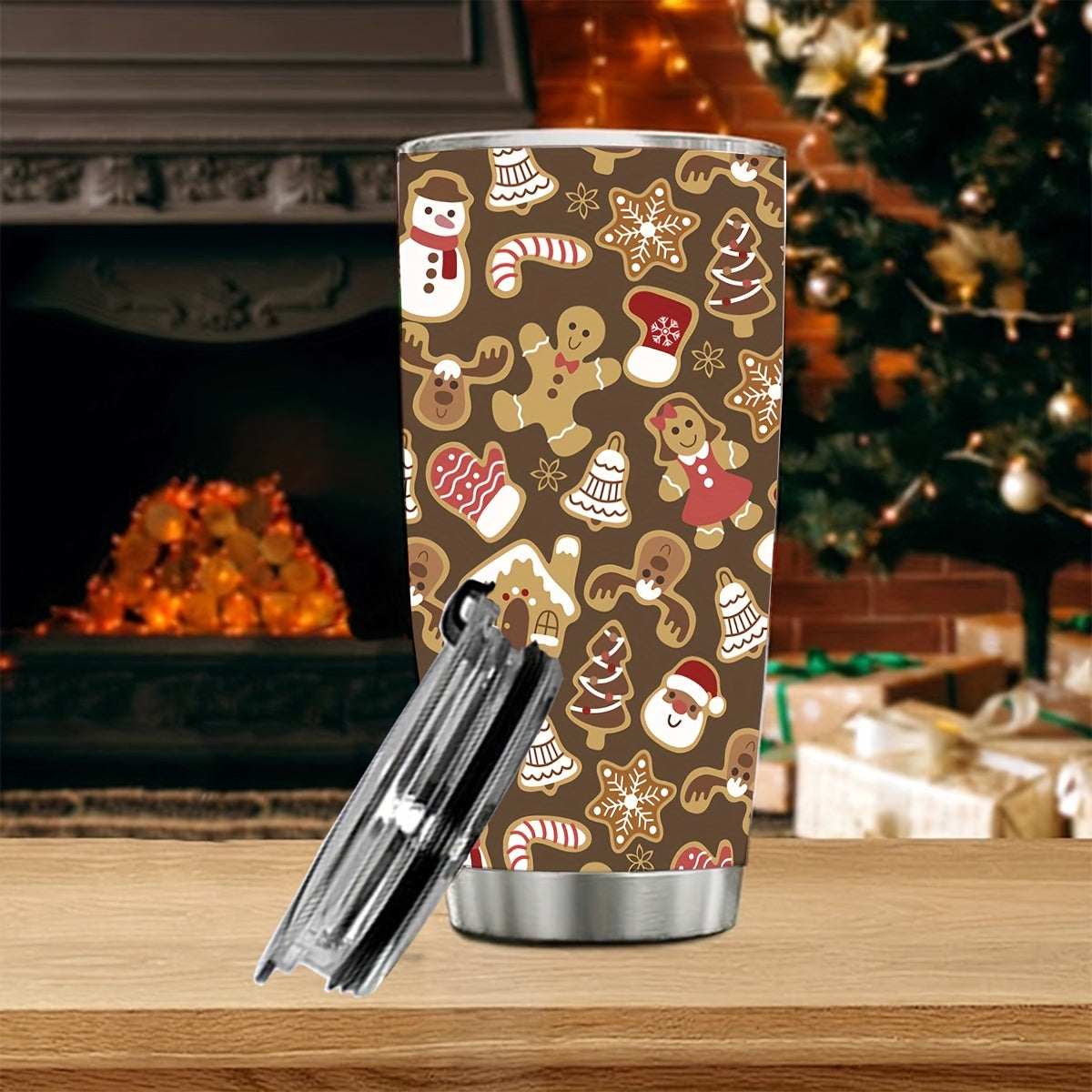Christmas Printed Stainless Steel Tumbler 590ml with Straw