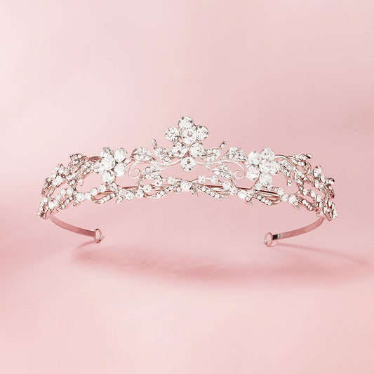 Silver Flower Queen Crowns Crystal Tiara