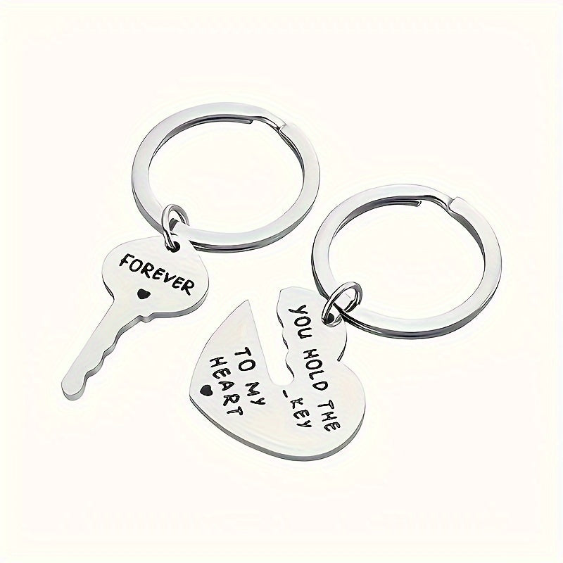 2pcs Stainless Steel Keychain Set Key To Heart Pendant Gift