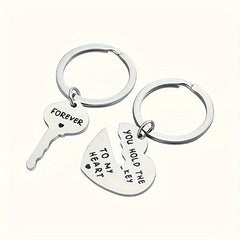 2pcs Stainless Steel Keychain Set Key To Heart Pendant Gift