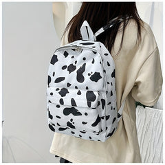 Canvas Backpack Cow Pattern Rucksack Schoolbag Lightweight Large Capacity