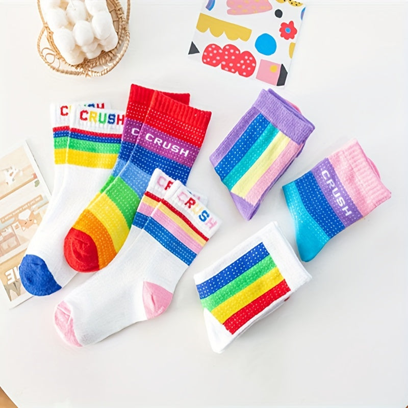 Colorful Rainbow Crew Socks for Kids