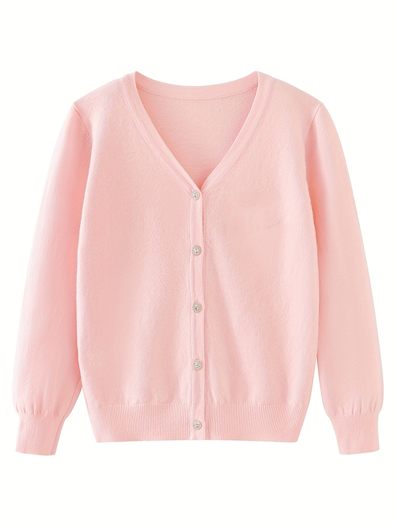 Girls' Thin Knit Cardigan Long Sleeve V Neck Sweater