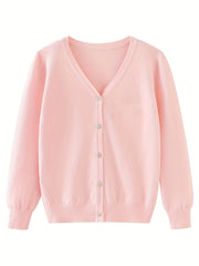 Girls' Thin Knit Cardigan Long Sleeve V Neck Sweater