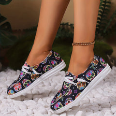 Colorful Skull Pattern Slip-On Canvas Sneakers for Halloween