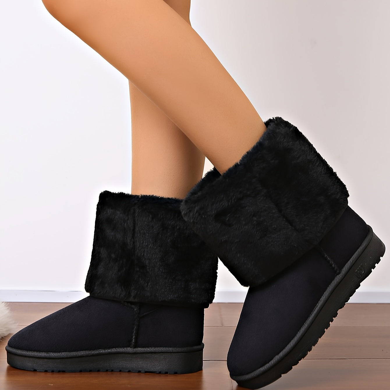 Mid Calf Round Toe Platform Snow Boots Thermal Lightweight Slip On