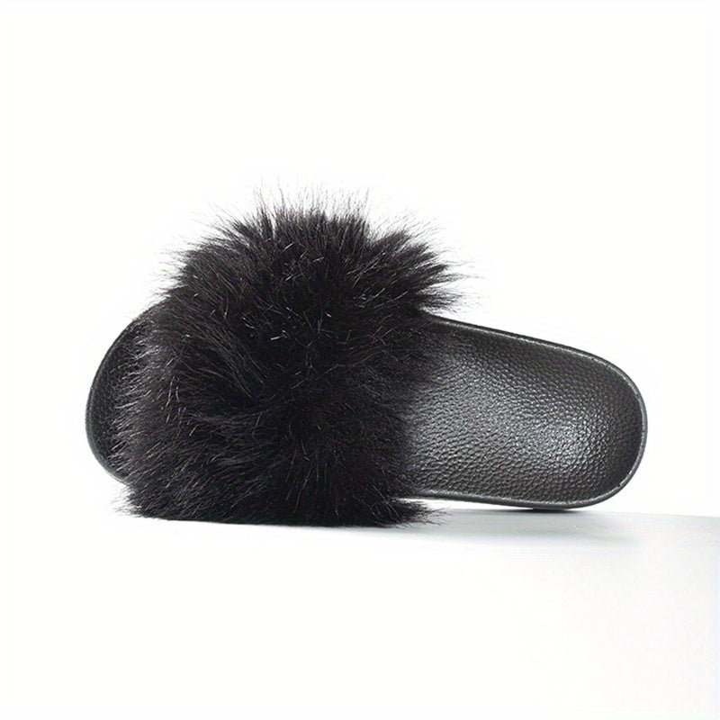 Women's Fluffy Fur Slippers Open Toe Platform Non Slip Shoes
