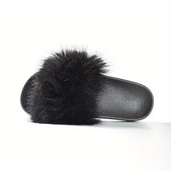 Women's Fluffy Fur Slippers Open Toe Platform Non Slip Shoes