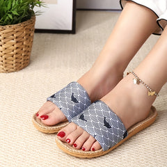 Women's Cartoon Slippers Open Toe Linen Sandals Summer Lightweight Beach Shoes