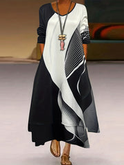 Stripe Print Long Sleeve Maxi Dress with Pockets