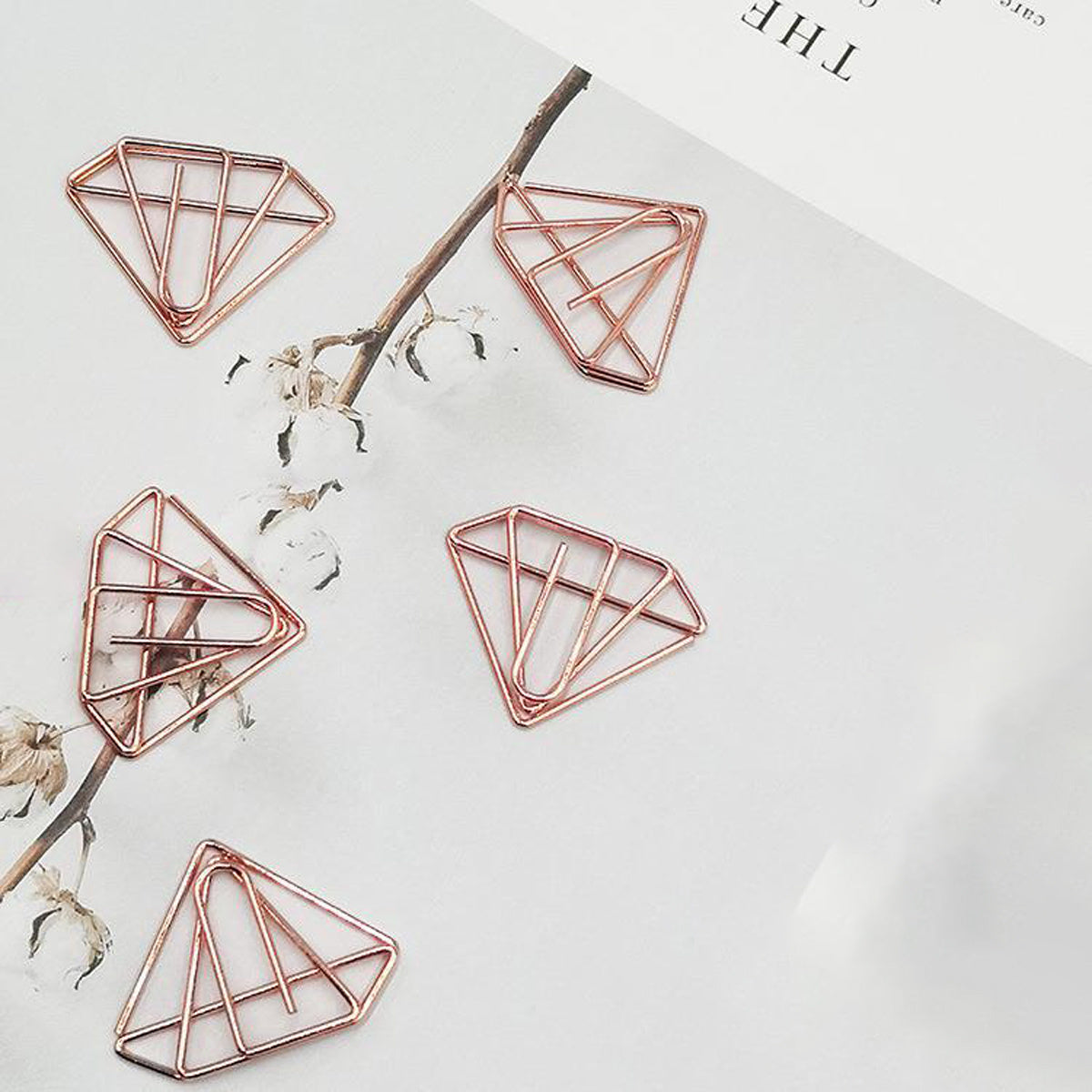 5pcs Rose Golden Diamond Paper Clip Label Clip Student Gift Stationery
