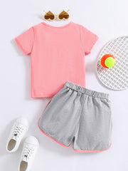 2pcs Baby Girls Heart Print T shirt & Shorts Set Baby Summer Clothes