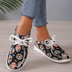 Women's Skull Loafers Slip-On Low Light Halloween Shoes