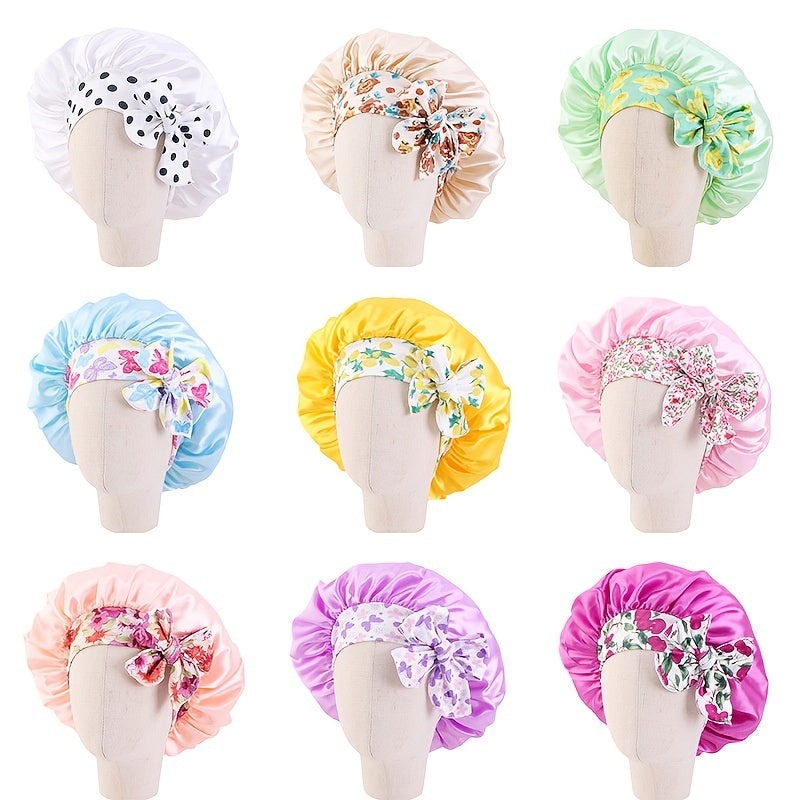Kids Satin Bowknot Sleeping Caps Head Cover Hair Care Cap Night Hat