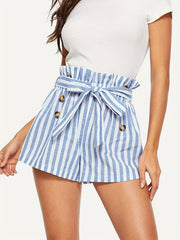 Striped Wide Leg Shorts Knot Detail Summer Casual Shorts
